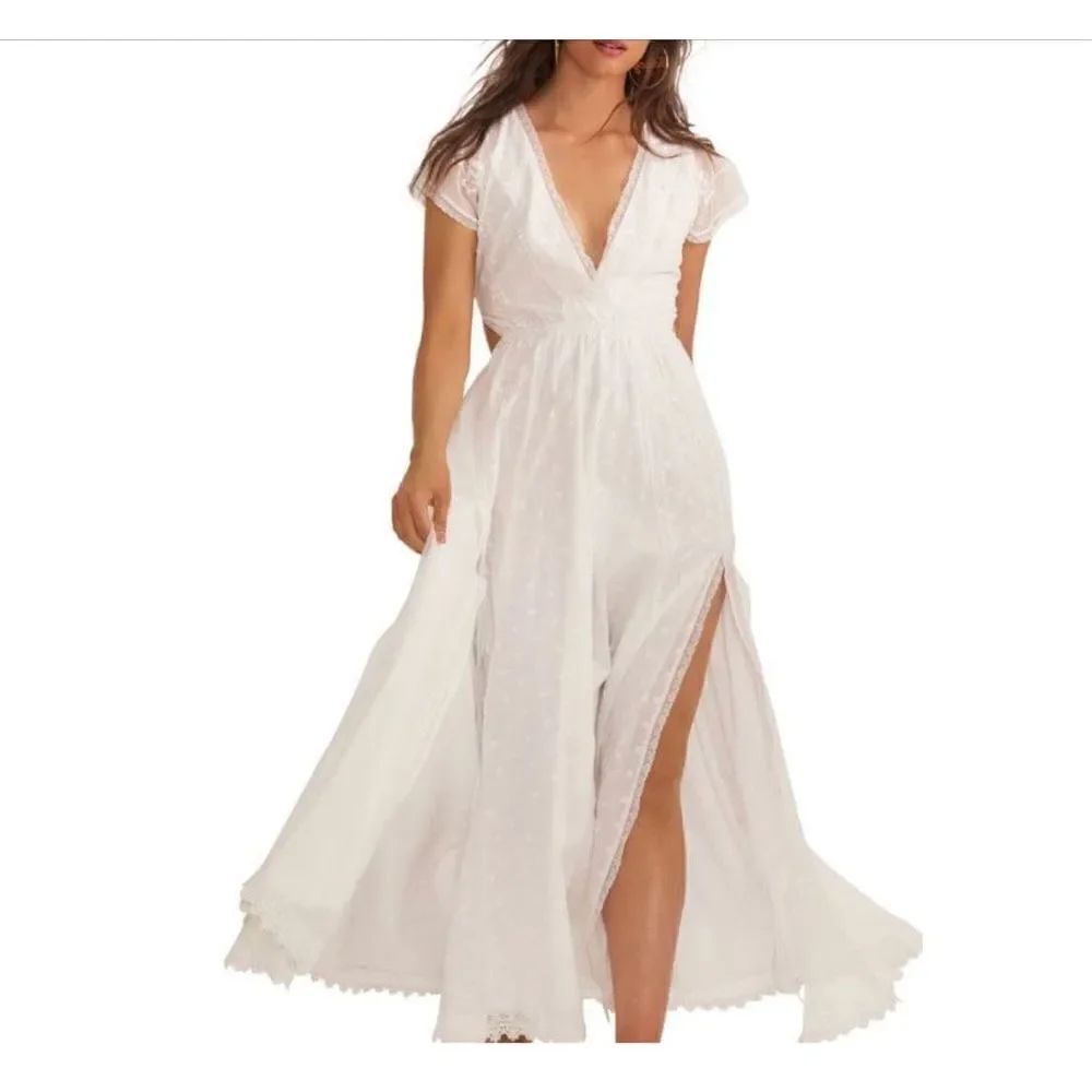 LoveShackFancy Vania Cotton Cut-Out Maxi Dress White Large NWT MSRP $595